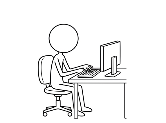 Panel 2: In a panel labeled 'Later...', a stick figure sits in an office chair at a desk, typing on a desktop computer. — AI Will Take Our Jobs
