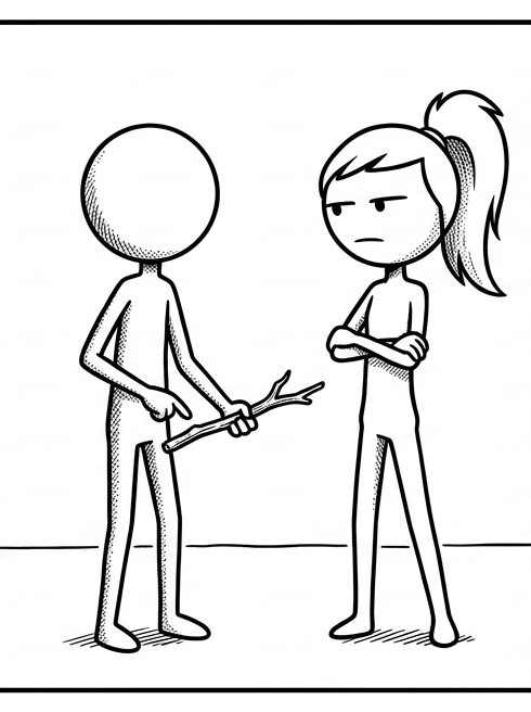 Panel 2: The scene is identical, but Bean's head is tilted slightly higher as if concentrating deeply. Ponytail remains in the ex — How big is the universe?